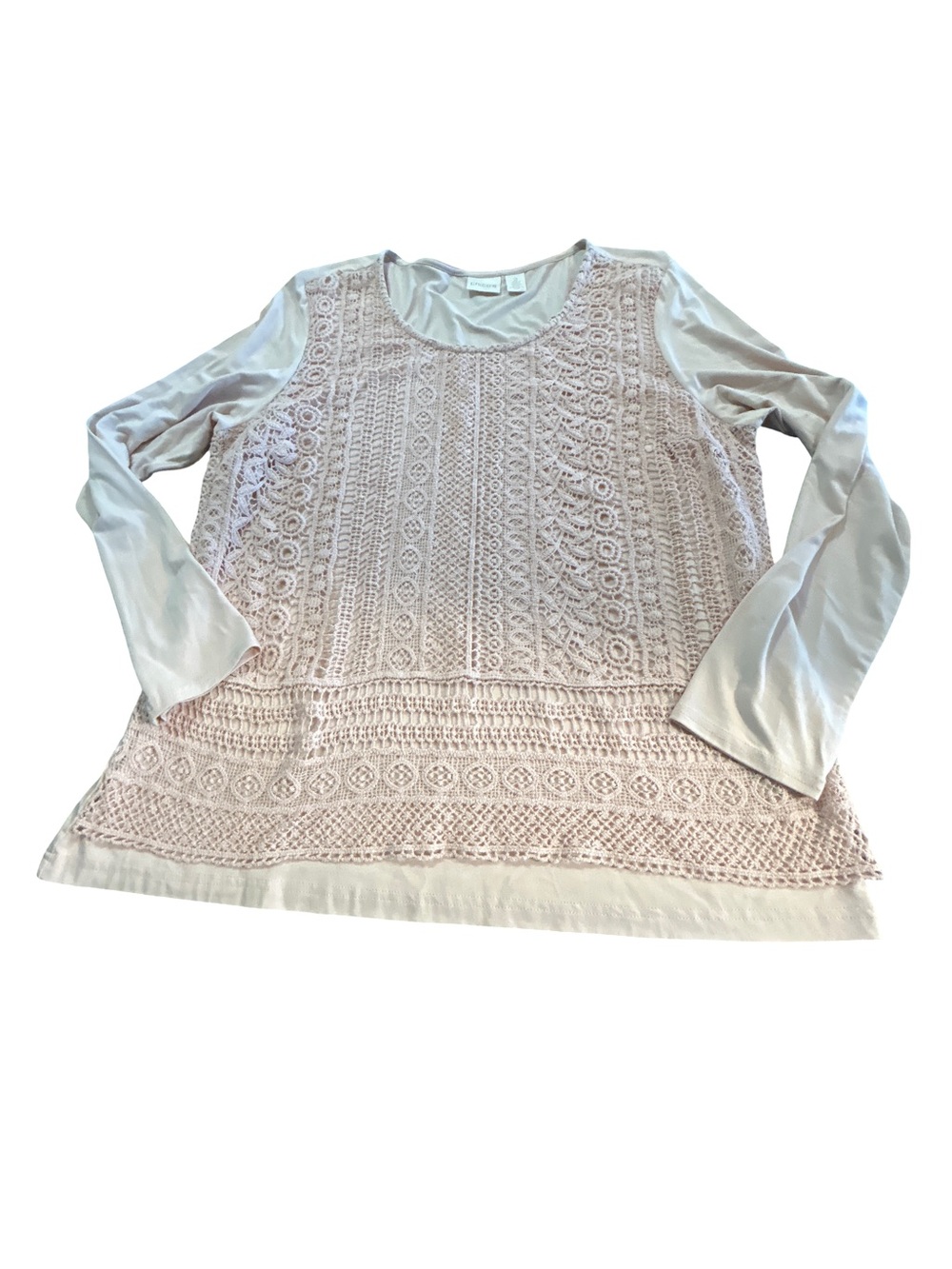 Chico's Peach Crochet Lace Overlay Long Sleeve Size 2/XL Softgirl BohoChic